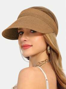 1set Women's Summer Bohemian Khaki Wide Brim Straw Hat & Straw Crossbody Bag Combo, Fashion Casual Sun Protection Hat Beach Tote Foldable For Travel Beach Outdoor Cycling