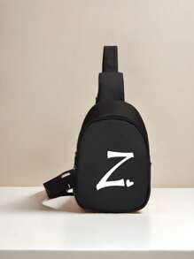 1 Shoulder Bag Mini Letter Heart Printed Chest Bag, Cute, Fashionable, Lightweight, Soft Wool Material Zipper Closure Chest Bag, Suitable For Boy And Girl Traveling, Vacationing, Outdoor, Backpacks, Giving Birthday Gifts To Family And Friends - AD03-036 Black Bag With White Small Love Letters - View 9