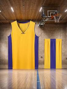 2 piezas Camiseta de baloncesto personalizada con cuello en V para niños y niñas, chaleco sin mangas de verano con números, conjunto de uniforme de baloncesto amarillo, camisetas de equipo de baloncesto personalizadas para niños, top sin mangas personalizado con cuello en V, multifuncional, ornamental, con letras, elegante, moderno, colorido, adorable, casual, personalizado, único, ideal como regalo para él o ella. - Amarillo - Ver 5