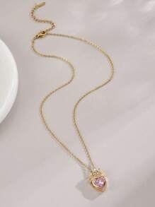 1 件粉色皇冠和心形吊坠项链，女士街头时尚派对珠宝 - 粉色 - 查看 3