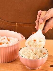 1 件装木柄饭勺不粘饭勺家用可与立式电饭锅、饭勺配合使用 - 米色 - 查看 2