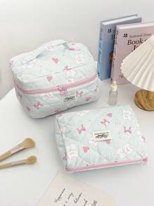 1PC Red Love Bow White Bear Makeup Bag, Fashionable And Casual Large Capacity Portable Zipper Makeup Bag, Travel And Vacation Essential Sanitary Pad Makeup Bag, Bag Cushion , Wired Headset, Earplug, Headset, Charger, Lipstick, Cosmetics, Perfume, Skin Care And Beauty Products, Home Decoration, Suitable For Mothers, Women, Nurses, Students, Female Students, Keys, Holiday Gifts