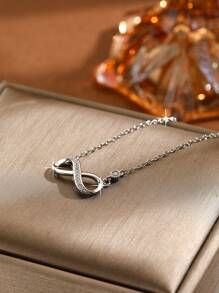 1pc 925 Sterling Silver Fashionable & Simple European-Style Cubic Zirconia Necklace, Luxury & Minimalist Jewelry Gift For Women - Silver - View 3