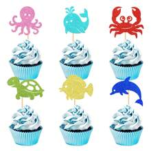 24pcs Creative Starfish, Seahorse, Shell, Mermaid Cake Topper Picks, Summer Mermaid Ocean Theme Birthday Party Decoration