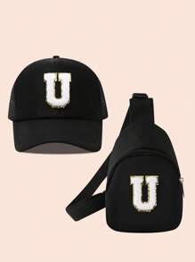 2 件儿童字母卡车设计棒球帽 + 女童迷你背包套装，轻便便携式零钱包，适合户外防晒