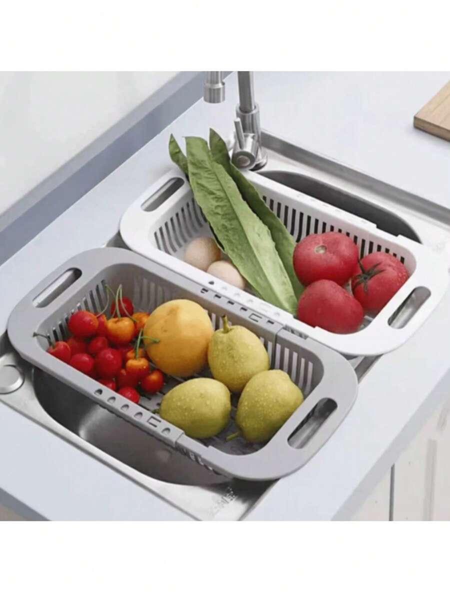 Retractable Sink Drainer With Handles Basket Adjustable Rack For Dishes Food Fruits Vegetables Multipurpose Plastic Home - 1 CÁI - Xem 1