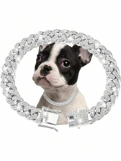 1 Piece Hip Hop Pet Cuban Chain, Dog Imitation Diamond Necklace, Pet Alloy Collar Accessories, Hip Hop Style Accessories, Suitable For Daily Wear And Party, Halloween And Christmas Gifts (Recommend To Order One Size Larger)