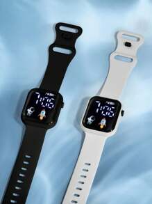 2 piezas/1 pieza Nuevo reloj electrónico digital cuadrado con pantalla LED para dama, diseño de astronauta y avión, correa con hebilla, reloj de pareja de moda minimalista, adecuado para San Valentín, Halloween, Navidad, regalos para amigos, mejores regalos de cumpleaños y uso diario - Multicolor - Ver 11