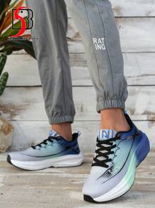 New Spring Breathable, Wear-Resistant, Shock-Absorbing, Lightweight Running Shoes, Mesh Fabric Running Sneakers - Light Gray Green Blue - View 4