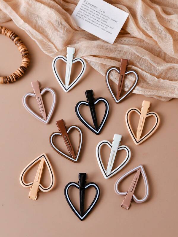 10 pezzi Fermagli per capelli a forma di cuore laterali alla moda per le donne, molletta per capelli con design a linea geometrica elegante per acconciature raccolte