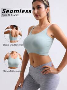 Women Seamless Casual Sports Camisole, Sexy Open Back Spaghetti Strap, Suitable For Summer Exercise