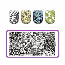 美甲印花板花叶心形印花模板几何蕾丝字母线条主题美甲不锈钢板转印图像板美甲工具 - 藍色 - 查看 4