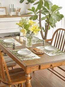 4 件套春季花卉餐垫，绿色植物印花餐垫，简约质朴织物装饰防热防水西式餐垫，适用于派对、厨房、餐厅、节日、农舍装饰