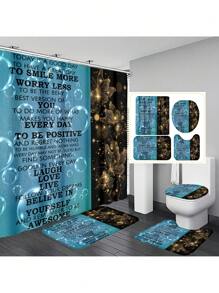 1pc/4pcs Lion Tiger Leopard Design Bathroom Decorative Waterproof Shower Curtain Set With 12 Hooks, Slip-Resistant Bathroom Mat, U-Shaped Toilet Mat And Round Toilet Lid Cover, Multi-Purpose Bathroom Set For All Scenes