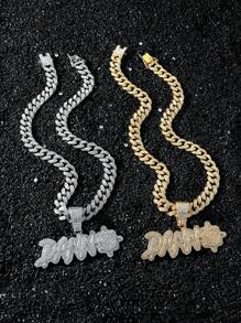 1 件男士嘻哈个性化全冰晶英式 DANN 吊坠项链，男友礼物