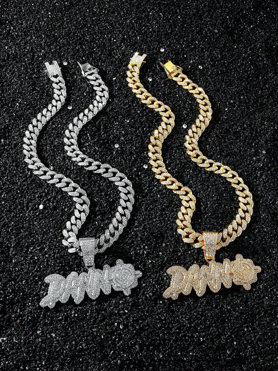 1 件男士嘻哈个性化全冰晶英式 DANN 吊坠项链，男友礼物