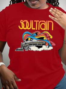Howell Women's Fashion T-Shirt, Featuring Soul Train Pattern, Colorful Casual Crew Neck Short Sleeve Tee - Red - View 1