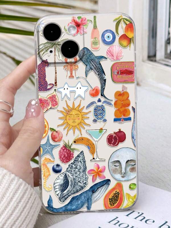 Funda de teléfono de verano 1 pieza con ilustración de playa perforada, transparente, con pintura de comida, gruesa y a prueba de golpes, compatible con iPhone 16/16Pro/16Plus/16ProMax/15ProMax, iPhone 13, P11, P12, XS.XR/7&8, S25, S25Plus, S25Ultra, A50, A12, A32, A52, A72, A51, A21S, A13, A14, S22Ultra, S23, A33, A53, S20FE, Mini 11, 12Pro, 12/12X, Note 11, 9A, 9C, Polox3NFC, Redmi 10, 9, Note 9, 12C, Note 11Pro, Redmi 10C, Note 8Pro