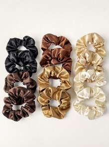 12件套女士优雅纯色发圈套装，简约设计，复古配色。时尚柔软轻盈发饰套装。发圈，休闲马尾辫发饰。