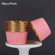 50pcs Round Cake Cupcake Paper Baking Cups, Heat-Resistant Disposable Cupcake Holders With Lids, Muffin Cups For Christmas, Halloween, Thanksgiving Party Cakes