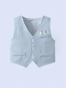 BOARNSEORL 3pcs Young Boys Gentleman Outfit - Short Sleeve Shirt With Bow Tie, Blue Shorts, And Vest, Elegant And Stylish For Birthday Party, Wedding, Anniversary, Christening - Baby Blue - View 7