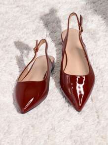 Plus Size Women Plain Pointed Toe Simpile Comfortable Loafers, Casual Daily Wear - Burgundy - View 3