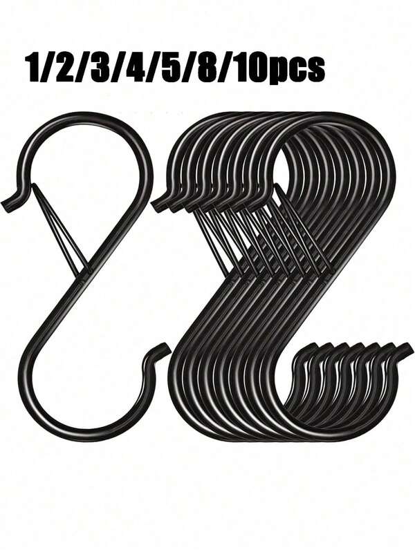 1PC/5PCS/10PCS S Hooks For Hanging,Heavy Duty S Hooks With Safety Buckle S Shaped Hooks Kitchen Pot Rack Hooks Closet Hooks For Hanging Plants,Clothes,Kitchen Utensil, Pots And Pans