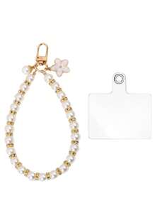 2pcs Short And Elegant Handmade Cherry Blossom Pearl Bracelet With A Transparent Pad, Mobile Charm Phone Chain Accessories, And Fashionable Women's Phone Strap, Universal Phone Hanging Rope Pad, Mobile Phone Hanging Rope, Small Fragrant Pearl Flower Bead Pendant, Phone Case Keychain Hanging Accessory, Luggage Hanging Chain Accessory, Keychain Hanging Accessory, Headphone Bag Pearl Pendant