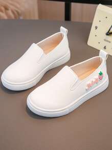 1 Pair Girls' Fashion Casual Slip-On Strawberry Decor Princess Style Sports Shoes Suitable For Performance And Students