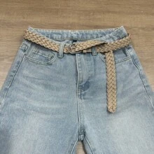 1/2/3 Pcs Women's Braided Faux Leather Finger Loop Buckle Waist Belt, Gold & Silver Belt Buckle, For S/Skirts, Black & Beige Belt Set Summer, School Fall, Autumn, Halloween - Multicolor - View 10