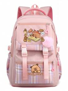 1pcsLightweight Student Backpack, Large Capacity Fashion Cartoon Print Backpack For Men And Women, Capybara Print Backpack, Casual Style Multi-Layer, Multi-Purpose, With Adjustable Shoulder Straps, Lightweight Laptop Bag, Wet Wipe Cleaning, Zipper Closure, Machine Washable - Suitable For School And Outdoor Use, Suitable For Travel - Multicolor - View 7