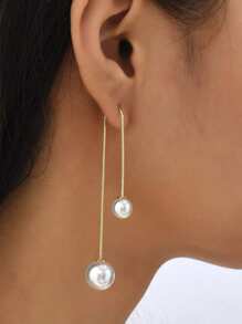 1 对树脂仿珍珠几何 U 形耳环，简约母亲节礼物，适合日常佩戴 - 金黃色 - 查看 3