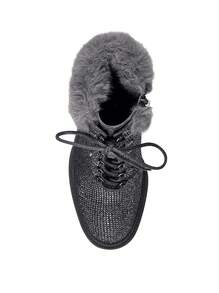 Botines de combate con tacón de bloque, con adorno de pedrería y puño de piel de Jessica Simpson Deliah en color gris plata - Peltre Multi - Ver 6