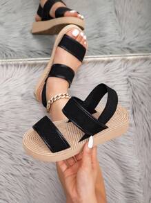 Kate Miuch Women's Four Seasons Simple Fashion Sweet Cool Hot Girl Style Suitable For Party Party Black Ruffles Round Toe Flat Sandals, American City Work Casual Comfortable Slouchy Lightweight Black Ruffles Round Toe Flat Sandals