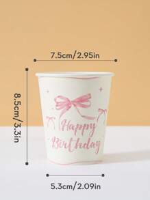 10 件/25 件一次性纸杯，蝴蝶结生日快乐主题杯，适合冷饮、咖啡、生日派对、家庭聚会、野餐、派对装饰