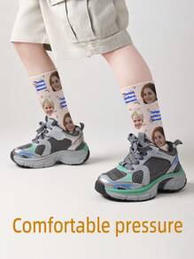 1 par de calcetines personalizados de media pantorrilla con impresión de rostro para niños y niñas, calcetines personalizados para adolescentes con fotos, calcetines divertidos con diseño personalizado para uso diario, vacaciones, cumpleaños y talla grande