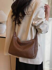 European And American Style Woven Rhombus Pattern Casual Large Capacity Commuter Retro Fashion Underarm Shoulder Bag