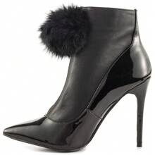 Privileged Queda Matt Pointed Toe Fur Gold Zipper Stiletto Booties Black Patent - Black Patent - View 1