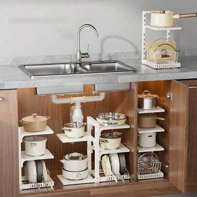 Estantería de ollas de una sola unidad, estantería de almacenamiento expandible para ollas, estantería de almacenamiento de tapas de ollas de gran capacidad, utilizada para almacenar tapas de ollas, ollas, ollas esmaltadas y tablas de cortar, suministros de cocina, organizadores de cocina y almacenamiento