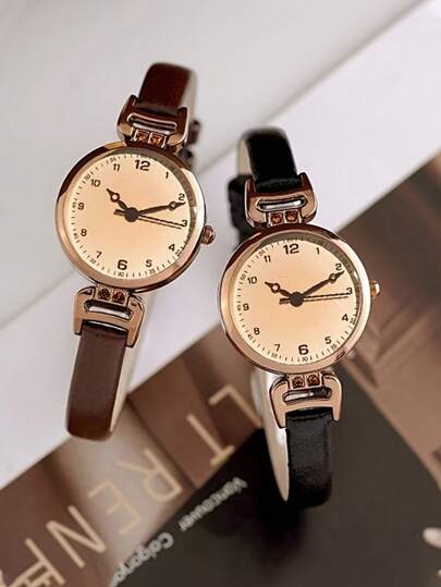 1pc Minimalist Design Electronic Scale Watch, Small Dial, Leather Strap, Quartz Movement, Suitable For Daily Wear, Exams, Can Be Used As Anniversary, Birthday Or Graduation Gift For Girl