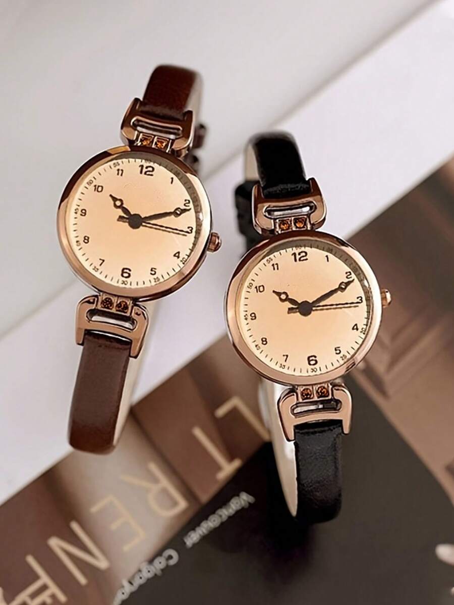 1 chiếc đồng hồ điện tử thiết kế tối giản, mặt nhỏ, dây da, máy thạch anh, thích hợp đeo hàng ngày, đi thi, có thể dùng làm quà kỷ niệm, sinh nhật hoặc tốt nghiệp cho bé gái.