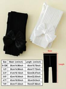 2 Packs Cotton Girls Satin Bow Detail Cropped Leggings