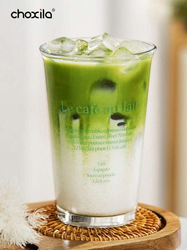 choxila 1 pièce Tasse en verre de style français, tasse à boisson froide avec impression de lettres, tasse à matcha en verre, tasse à café résistante à la chaleur, tasse en verre de borosilicate haute qualité, tasse à eau pour infusion de thé