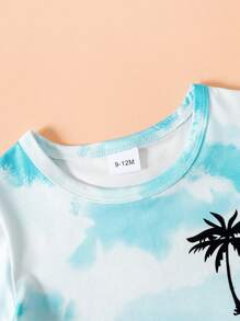2pcs/Set Infant Baby Boys Palm Tree Print Short Sleeve Tee And Casual Outfit, Spring/Summer