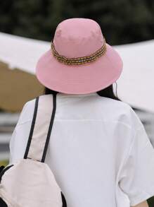 1 pieza Sombrero de cubo de unicolor con banda tejida para mujeres, casual y de moda, liviano y transpirable para protección solar, adecuado para actividades al aire libre, viajes, campamento, senderismo, diseño unisex para uso diario, primavera/verano