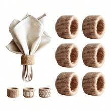6pcs/Set 3.5x4.5in (9x12cm) Jute Woven Napkin Rings, Country Style Thickened Cylindrical Napkin Holders, For Dining Table Decor, Housewarming Gift