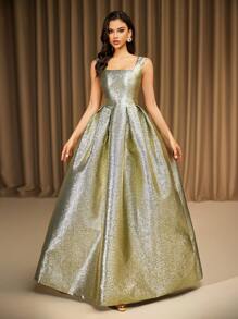 LOVE&LEMONADE 杏色编织不对称腰部晚礼服、派对礼服、长袍、正式礼服、婚礼宾客礼服 - 杏色 - 查看 1