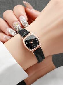 5 件套女士优雅方形表盘小手表和皮带组合，经典石英表，不含手表盒 - 彩色 - 查看 2