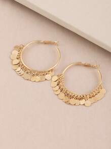 1 Pair Geometric Circle Pendant Hoop Earrings - Yellow Gold - View 1