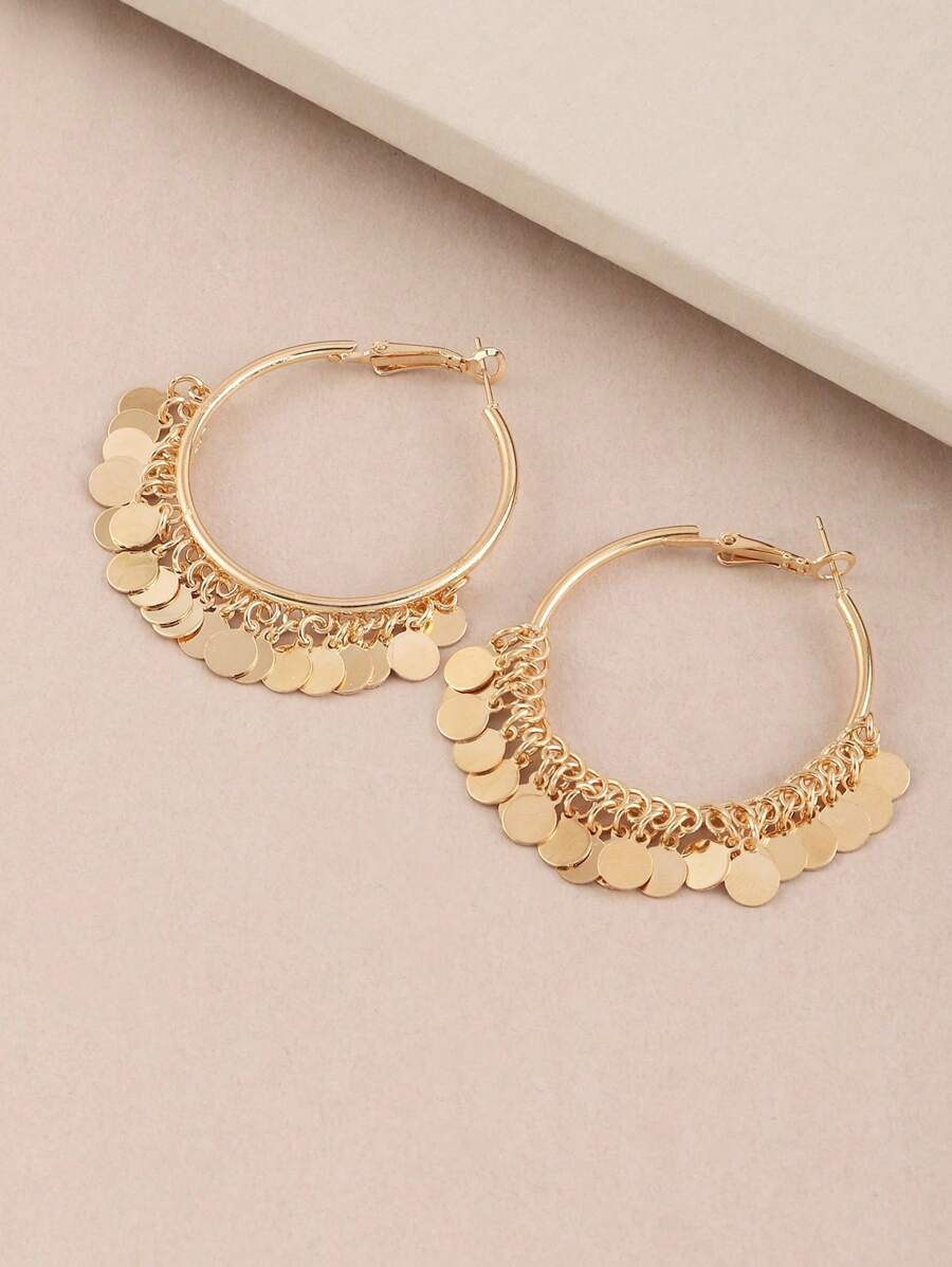 1 Pair Geometric Circle Pendant Hoop Earrings - Yellow Gold - View 1